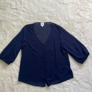 Stitch fix Gray LA size L womens navy blue sheer 3/4 sleeve blouse